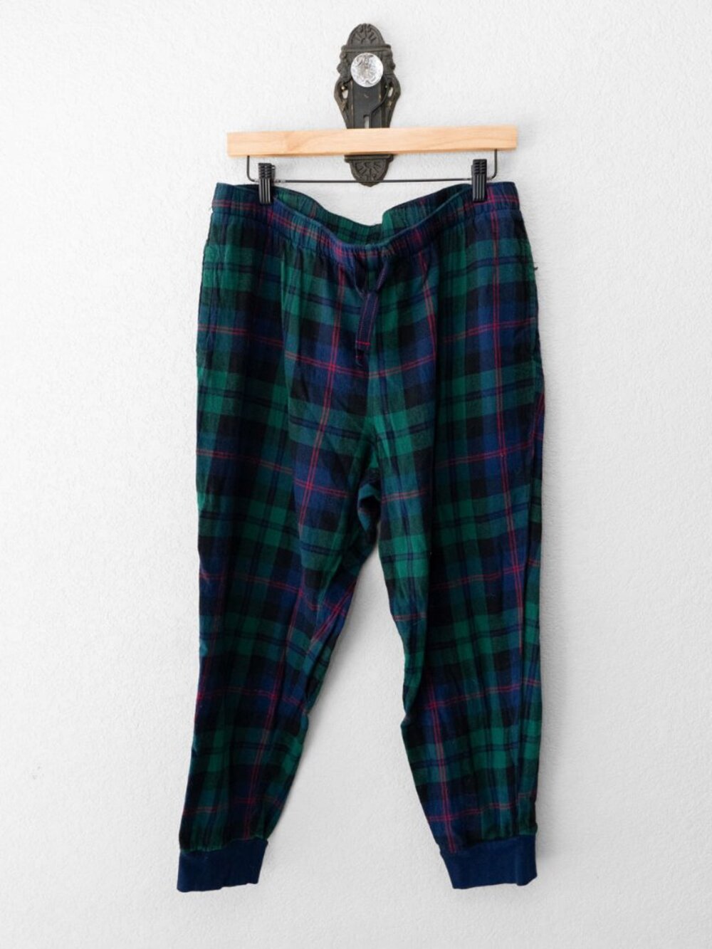 Old Navy Pajama Pants Mens L Green Navy Plaid Flannel Matching Family Jogger